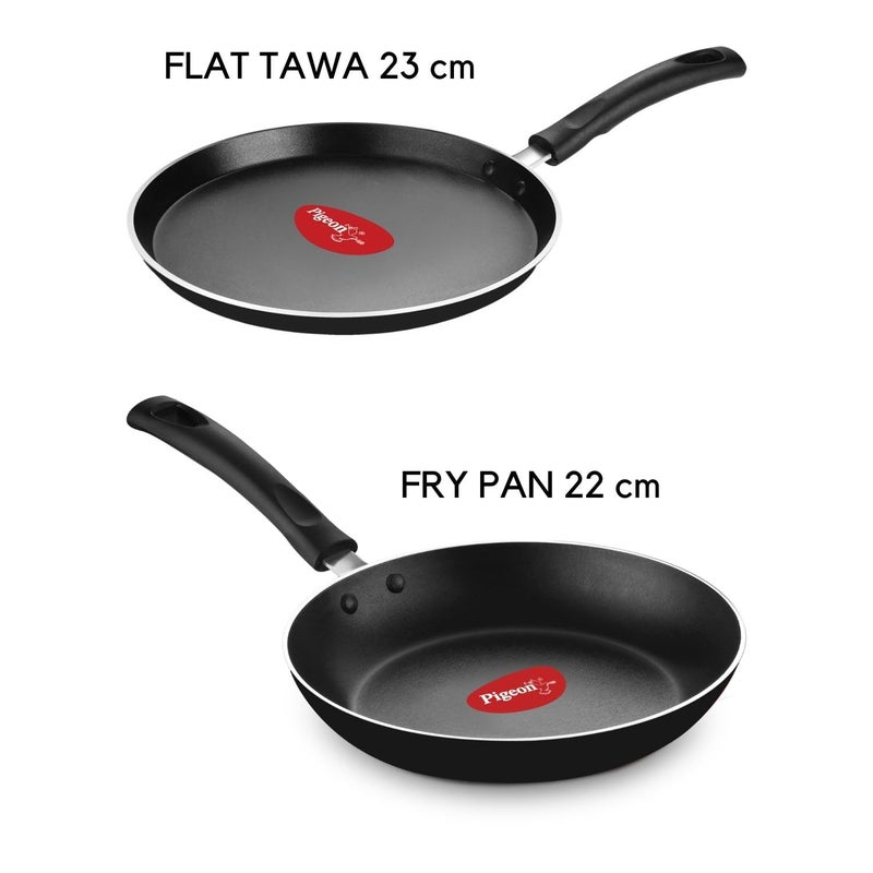 Pigeon Mio Nonstick Cookware Gift Set 8 Pieces | Aluminium | Black | Flat Tawa, Fry Pan, Kadai with Glass Lid & Kitchen Tools - Image 3
